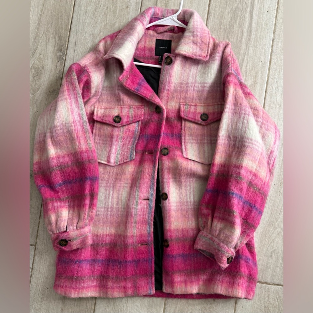 F21 Pink Plaid Wool Jacket